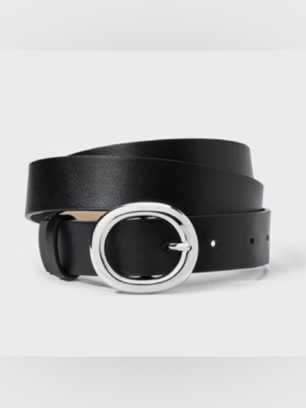 NWT wild fable Black Faux Leather Belt with Silver Puffed Buckle